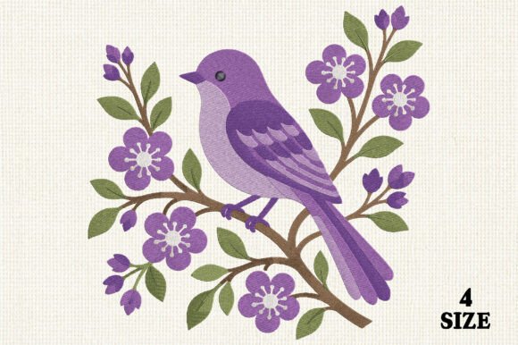 Purple Bird Embroidery Design