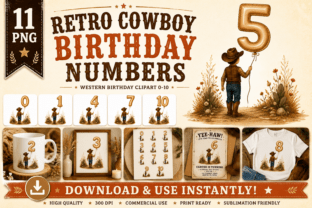 Retro Cowboy Birthday Numbers Clipart Graphic by Hamees Store ...