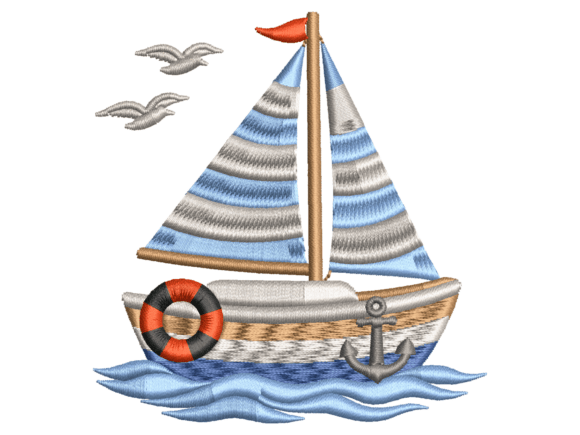 Sailboat and Anchor Embroidery Design Fo
