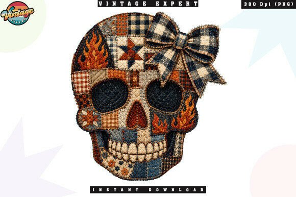 Spooky Halloween Skull Patchwork PNG