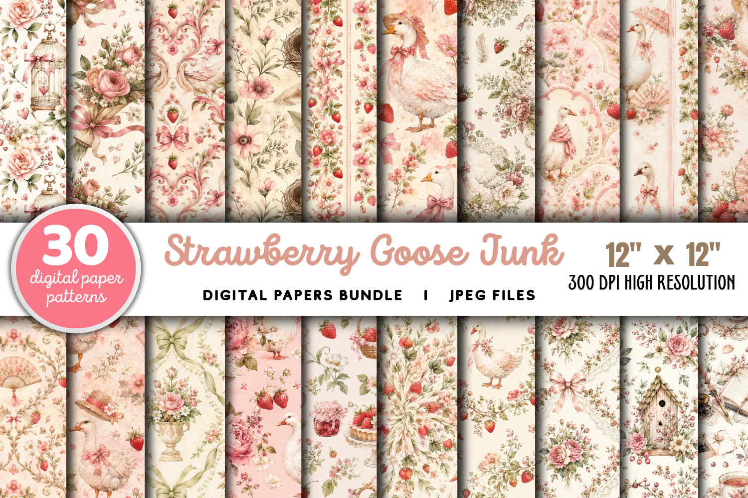Strawberry Goose Junk Journal Papers Graphic by Styled Stock Mock ...