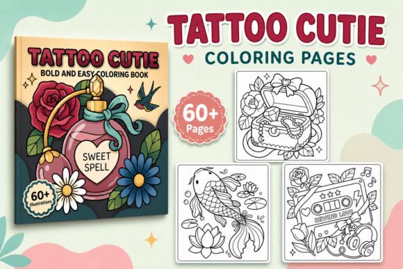 Preview of Tattoo Cutie Coloring Pages adult coloring pages