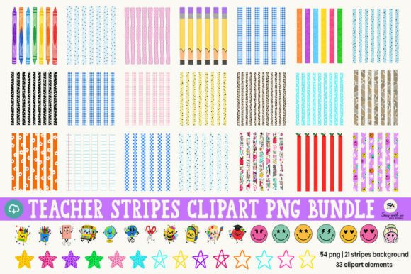 Teacher Stripes & Clipart PNG Bundle