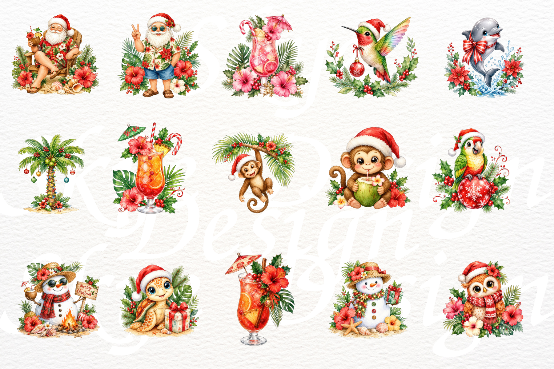 Tropical Christmas Clipart, Watercolor - photo 4