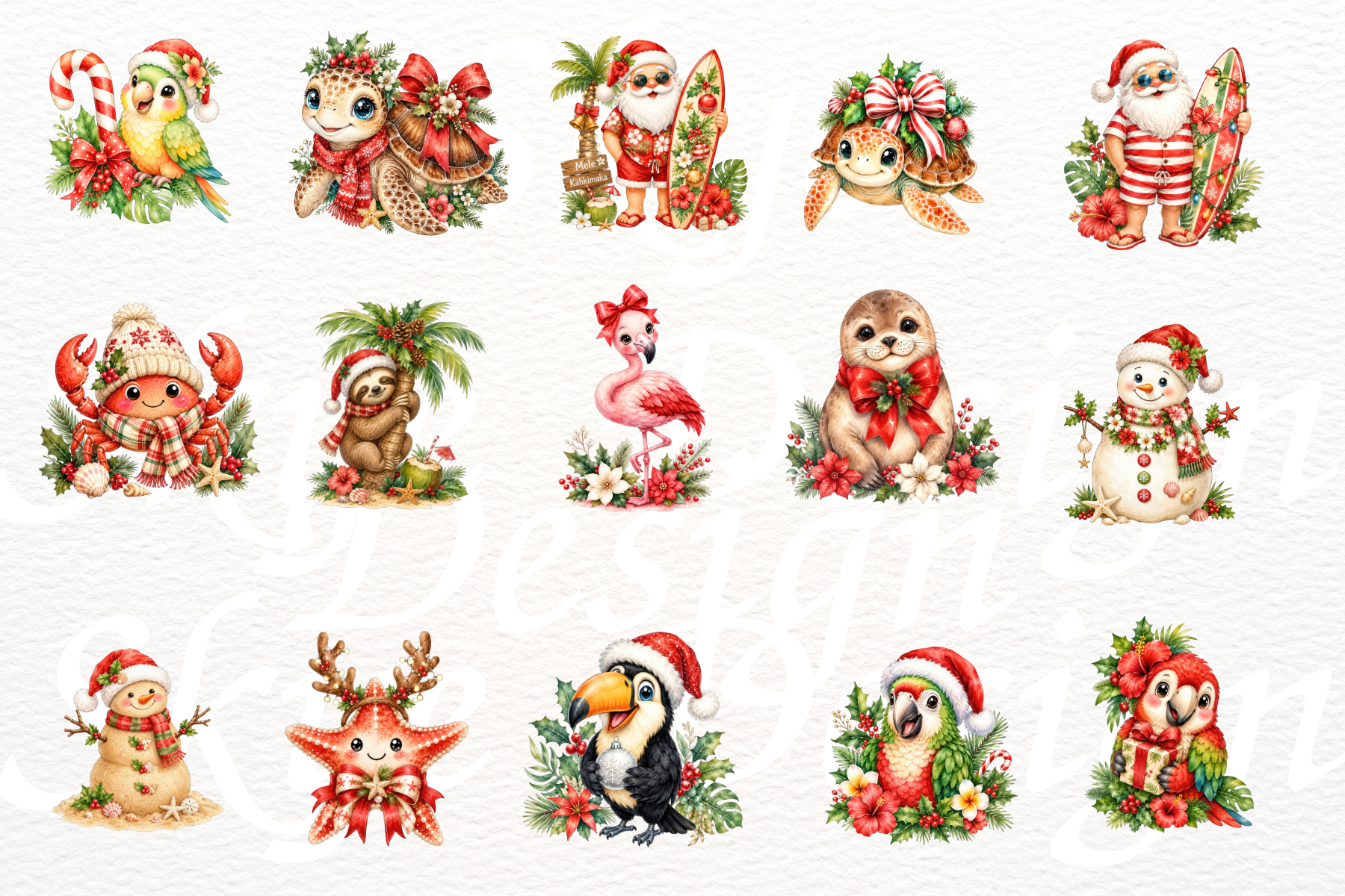 Tropical Christmas Clipart, Watercolor - photo 5