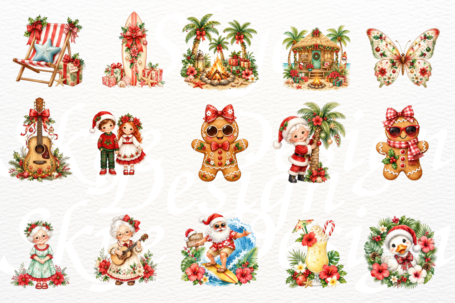 Tropical Christmas Clipart, Watercolor - photo 6