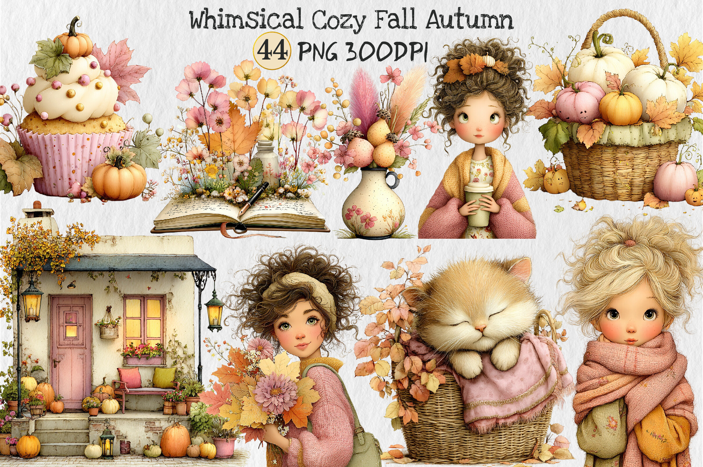 Whimsical Cozy Fall Autumn Clipart Graphic by Rose Art · Creative Fabrica