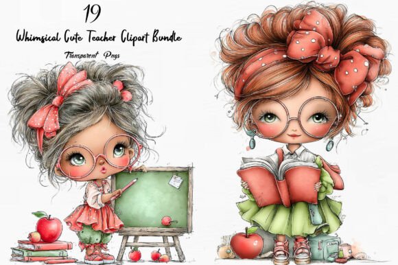 Whimsical Cute Teacher Clipart Bundle