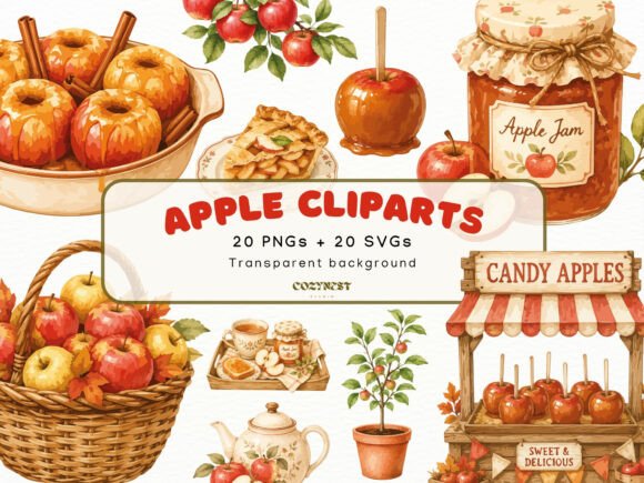 Apple Watercolor Cliparts, Fall Harvest