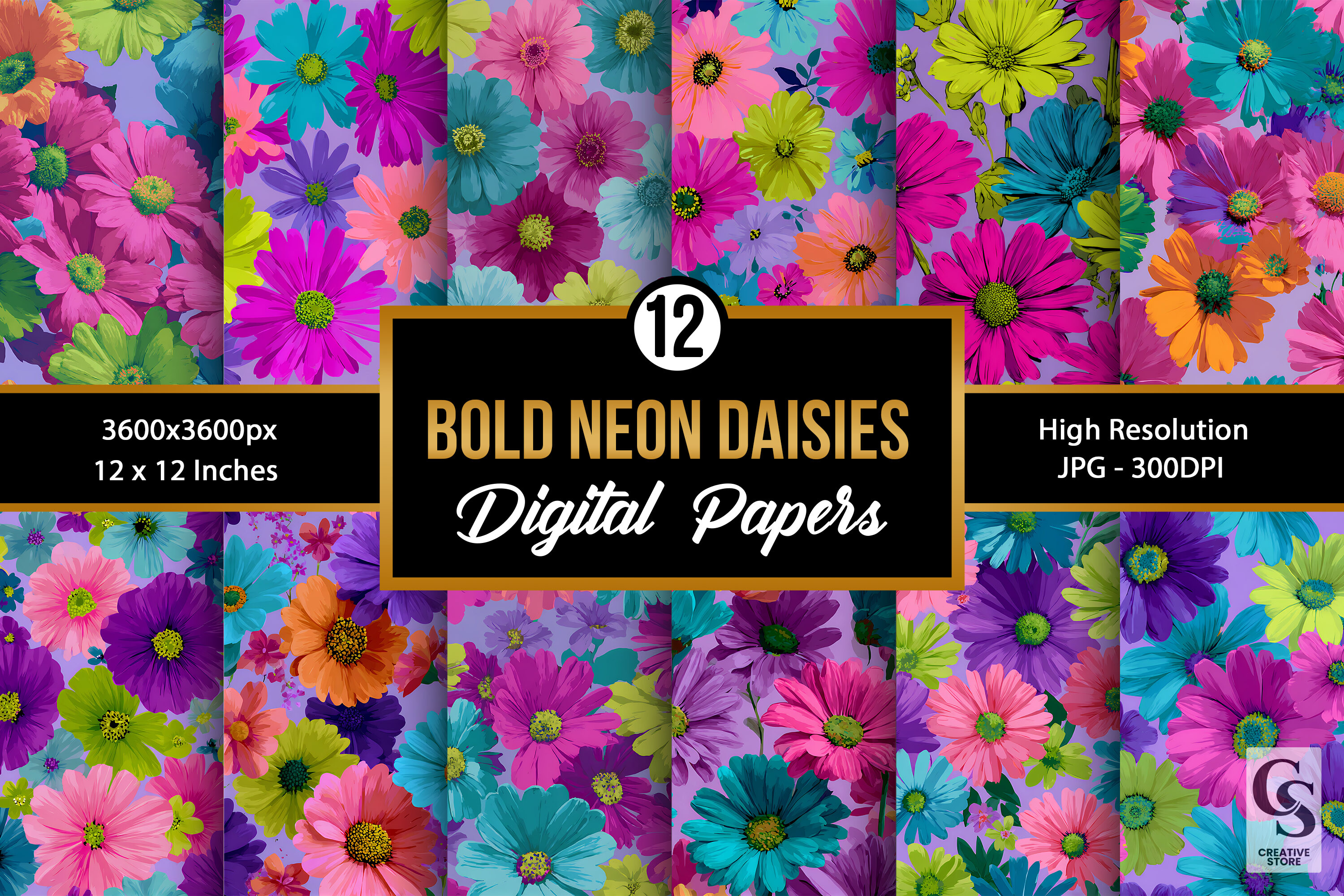 Bold Neon Daisy Flowers Patterns Graphic by Creative Store · Creative ...