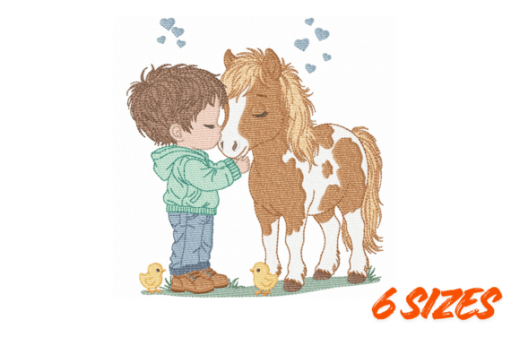 Boy and Pony Embroidery Design Pattern