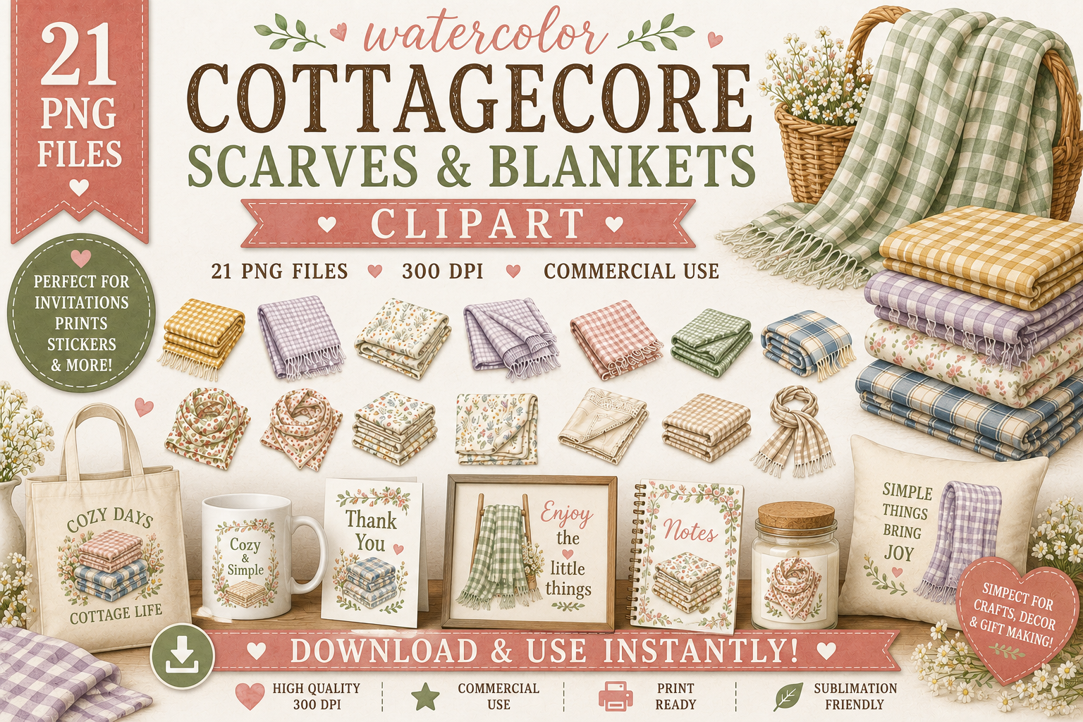 Cottagecore Scarves & Blankets Clipart