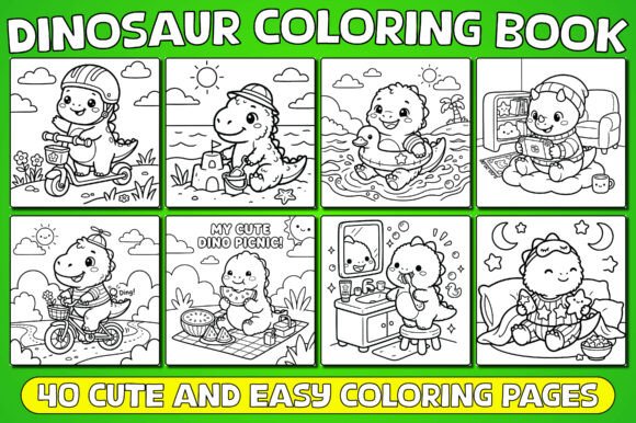 40 Cute & Bold Dinosaur Coloring Book Kids