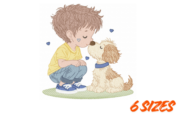 Cute Boy & Puppy Embroidery Art