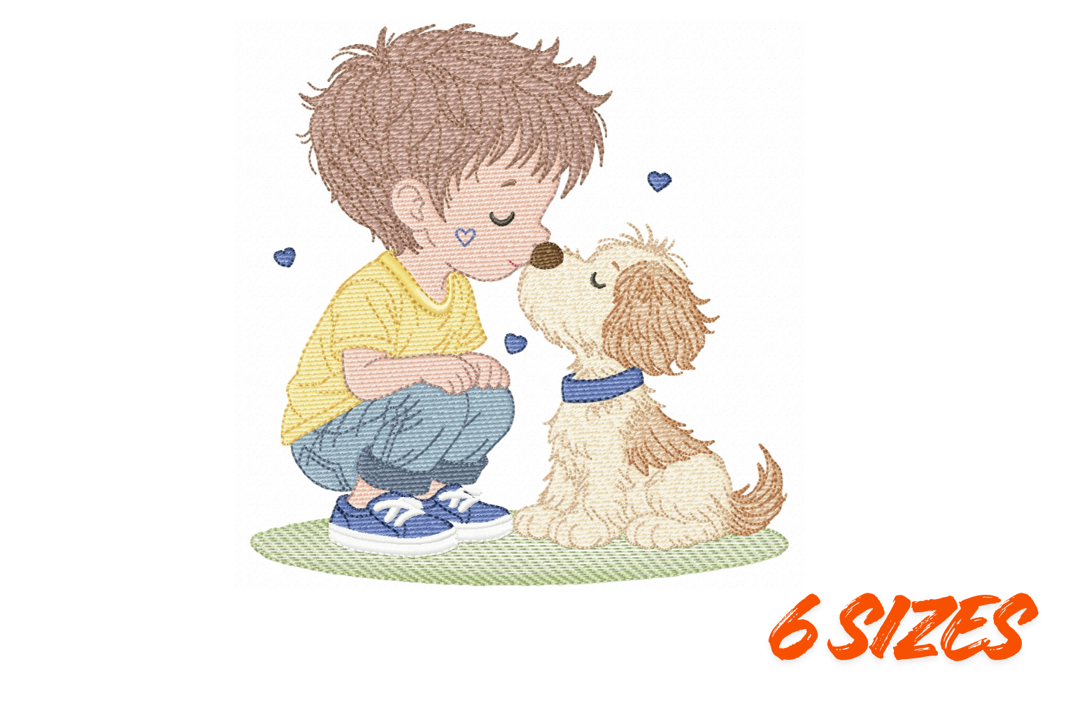 Cute Boy & Puppy Embroidery Art