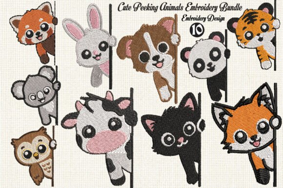 Cute Peeking Animals Embroidery Bundle
