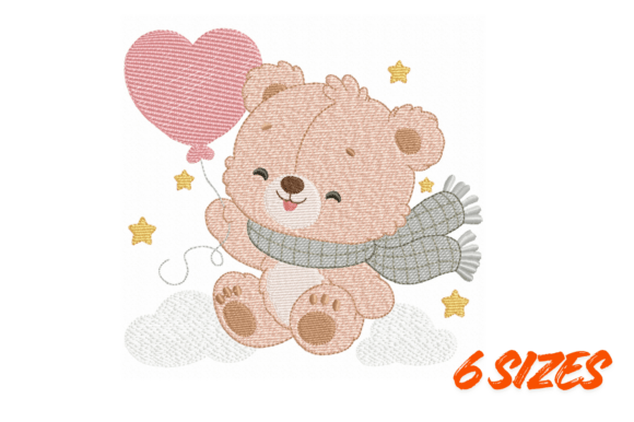 Cute Teddy Balloon Embroidery Art