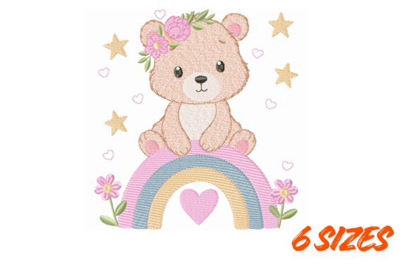 Cute Teddy Rainbow Embroidery Art