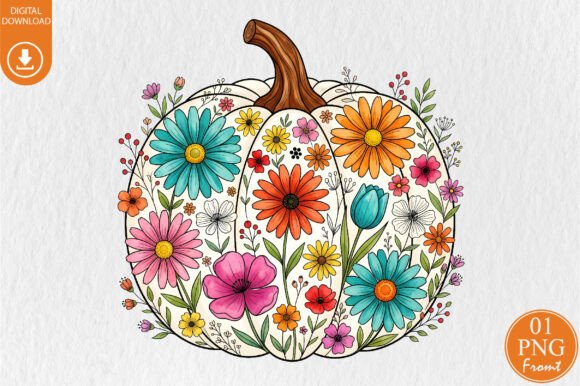 Fall Floral Pumpkin Sublimation PNG