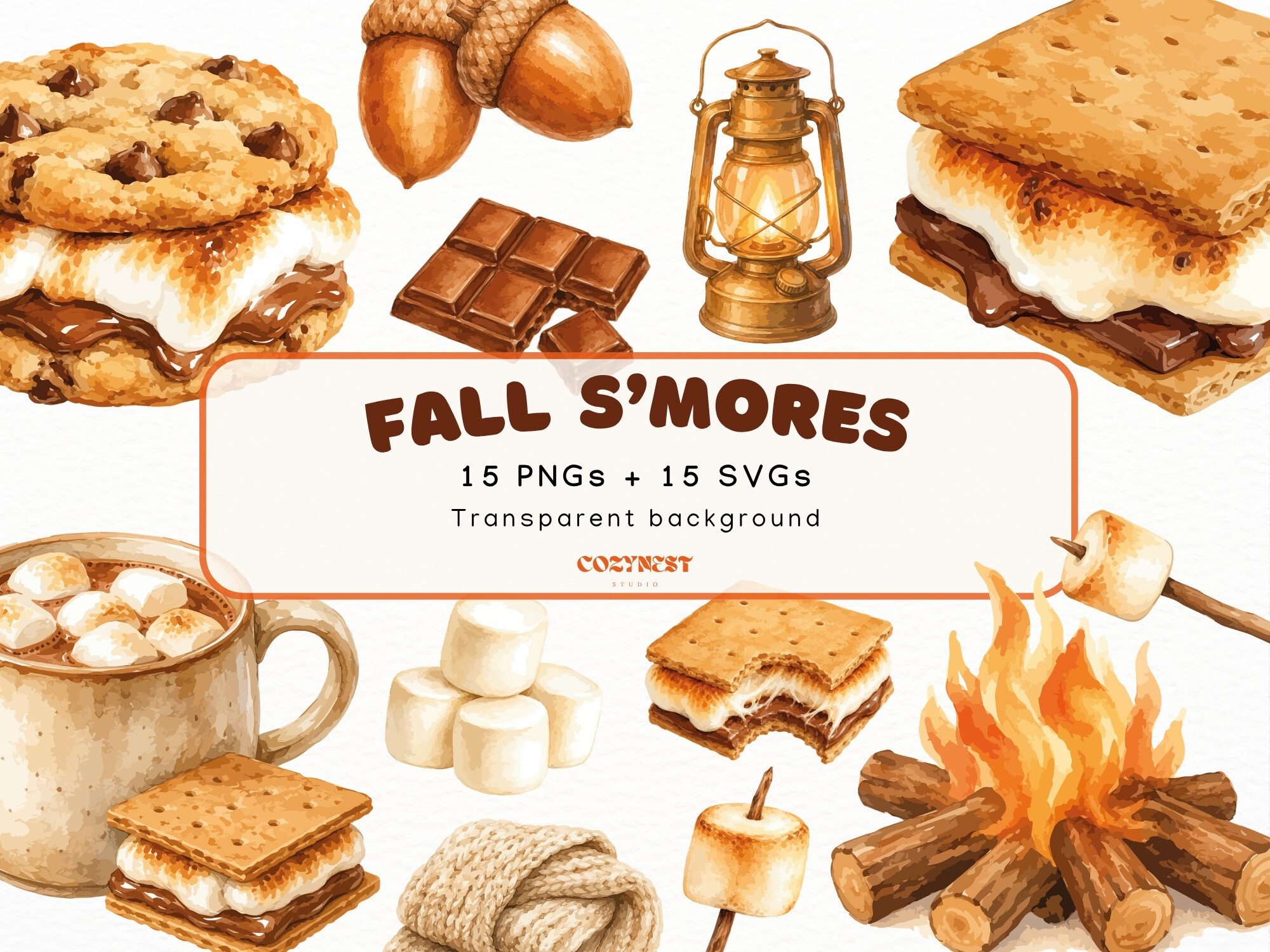 Fall S’mores Watercolor Clipart Autumn - photo 1