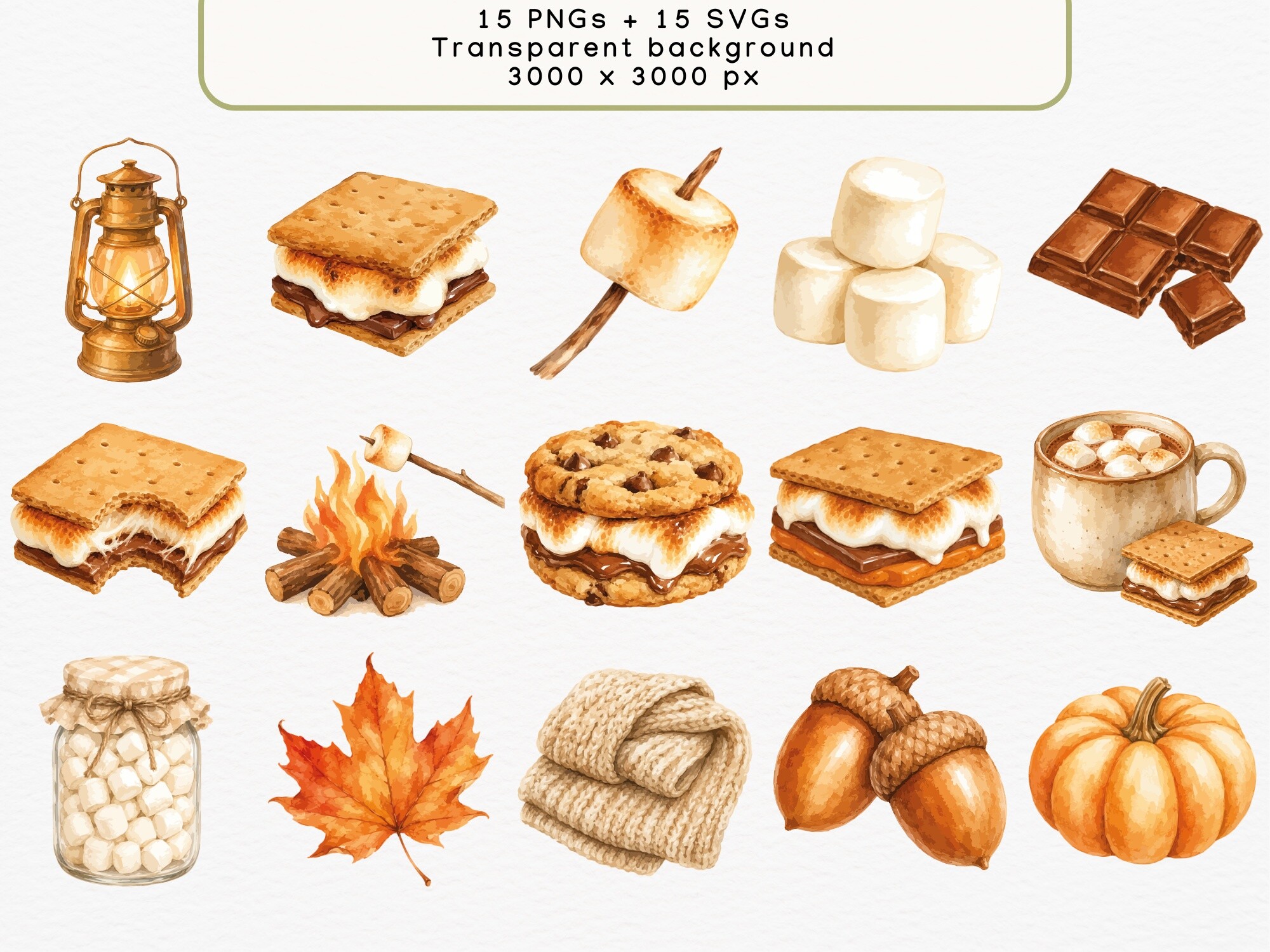 Fall S’mores Watercolor Clipart Autumn - photo 2