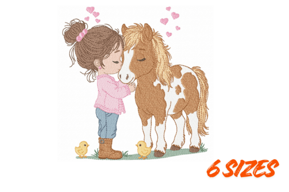 Girl and Pony Embroidery Design File Set