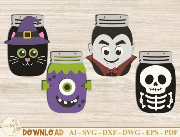 Halloween Mason Jar Character SVG Bundle