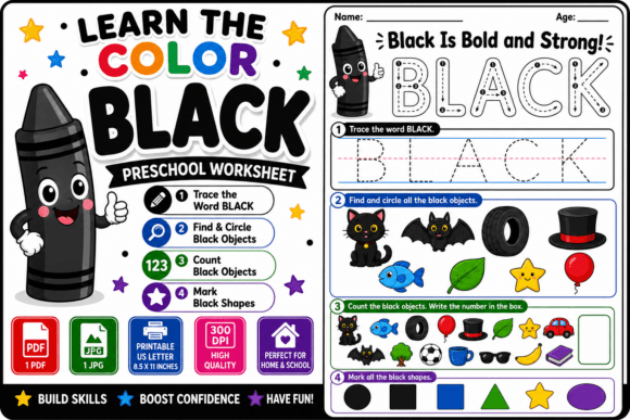 Learn the Color Black Preschool Workshee