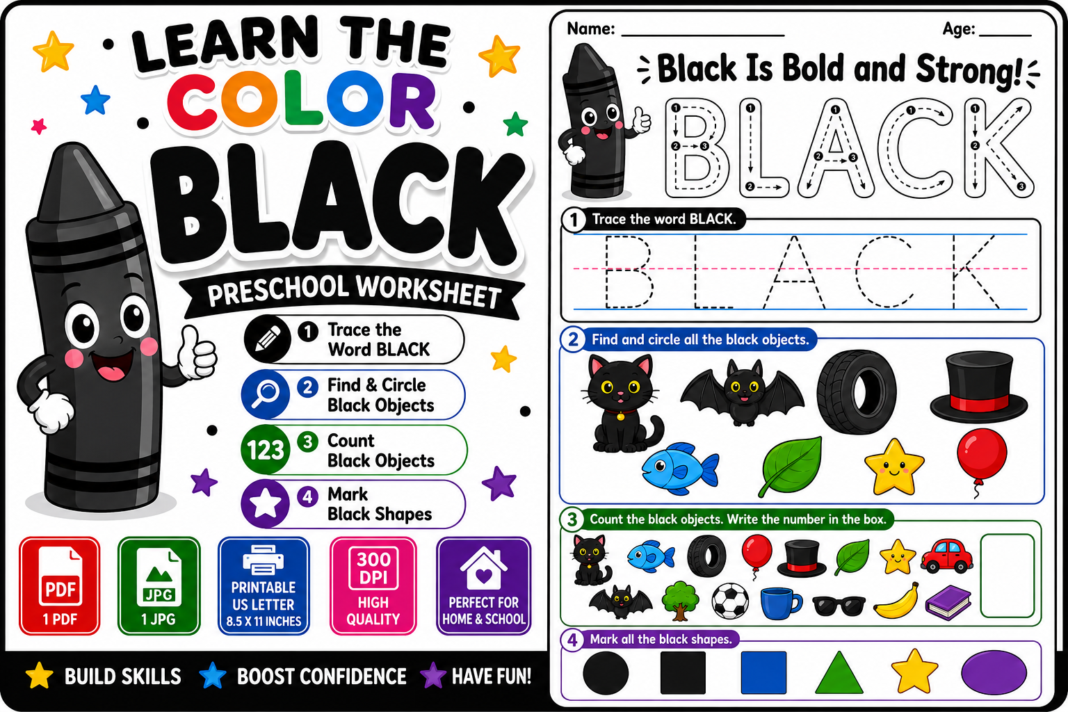 Learn the Color Black Preschool Workshee