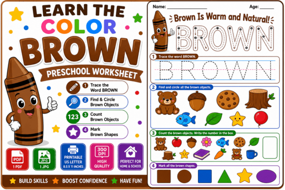 Learn the Color Brown Preschool Workshee