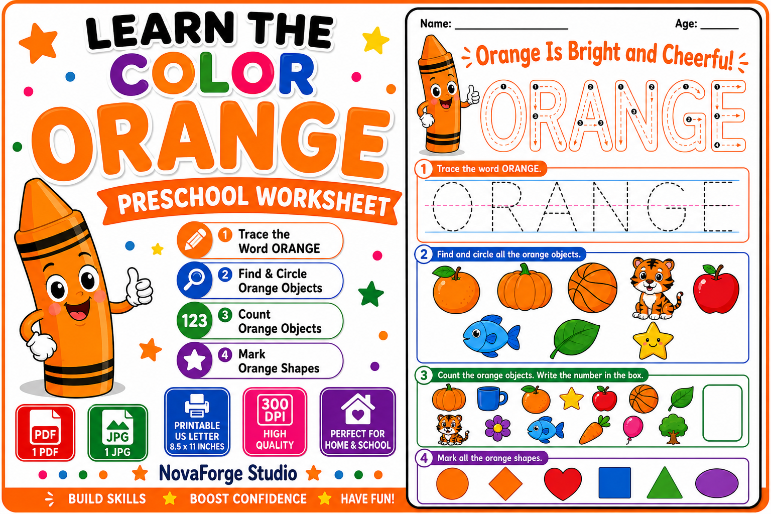Learn the Color Orange Preschool Workshe