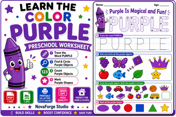 Learn the Color Purple Preschool Workshe