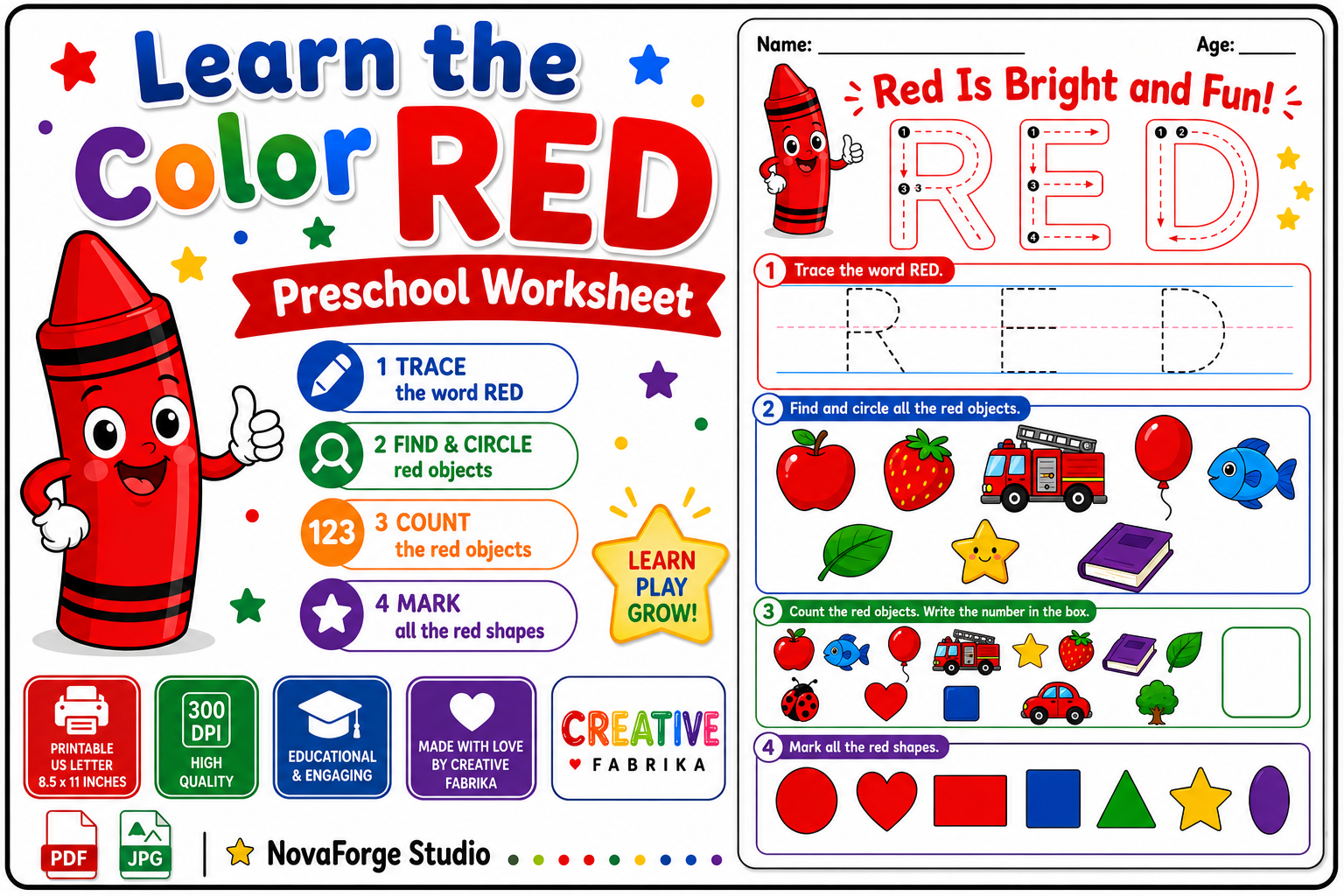 Learn the Color Red Preschool Worksheet