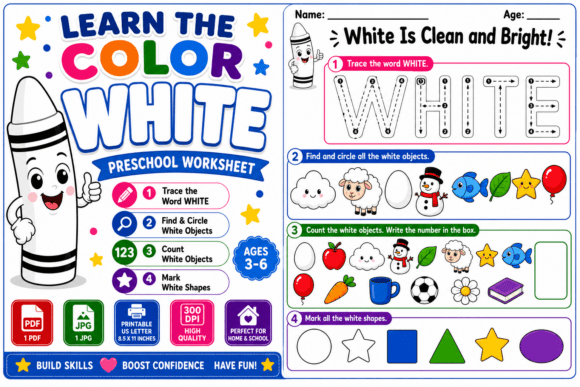 Learn the Color White Preschool Workshee