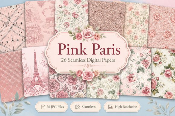 Pink Paris Seamless Digital Set