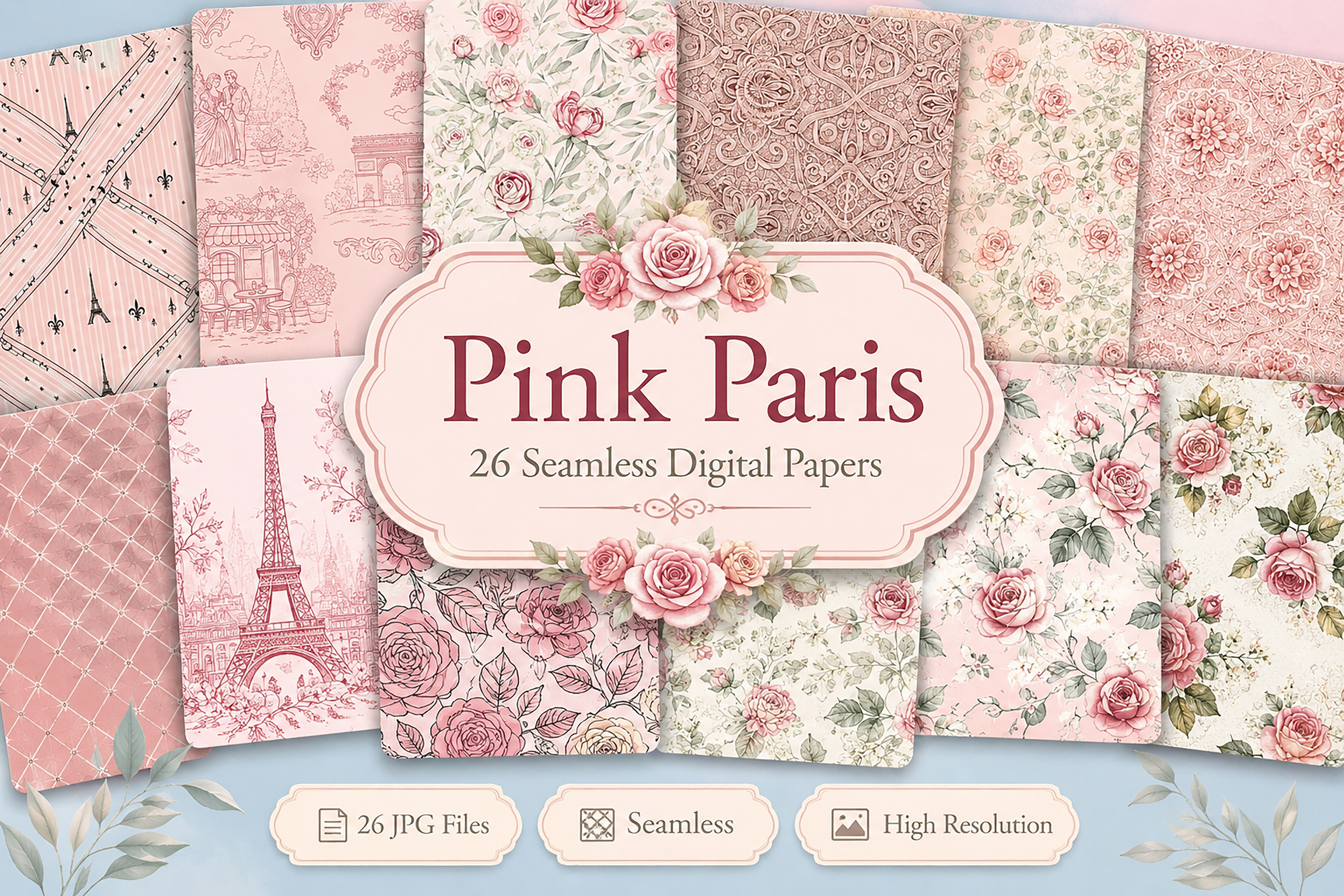 Pink Paris Seamless Digital Set