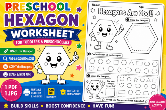 Preschool Hexagon Worksheet for Toddlers