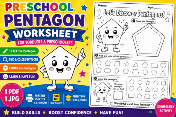 Preschool Pentagon Worksheet for Toddler