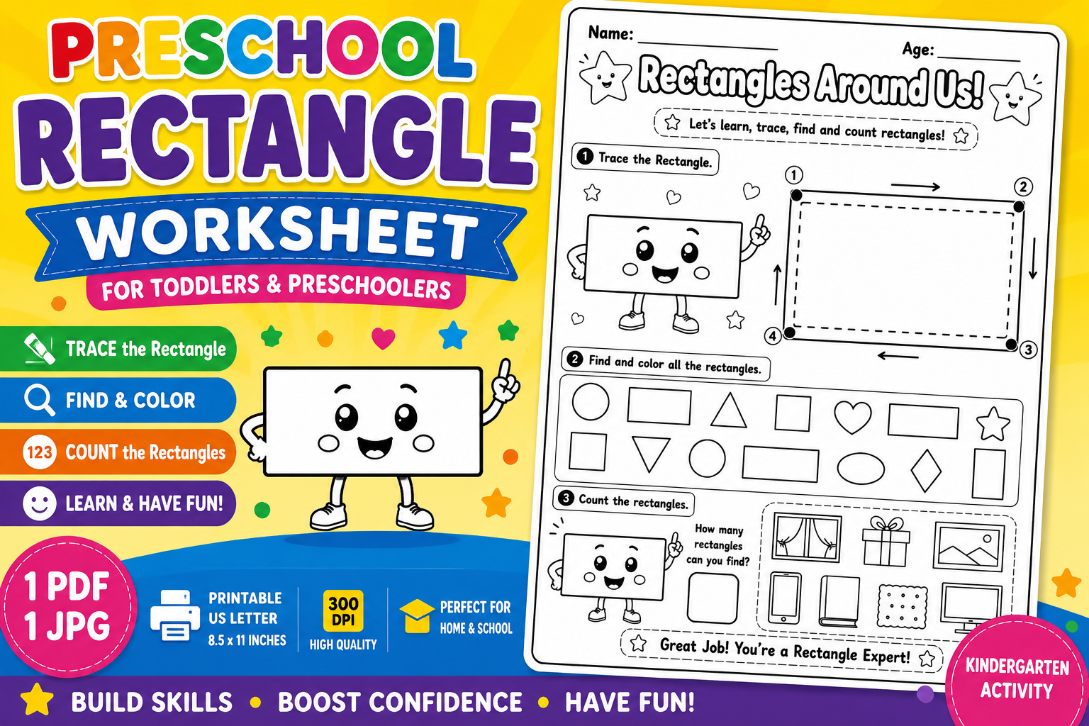 Preschool Rectangle Worksheet for Toddle