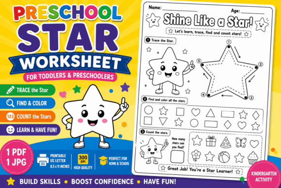 Preschool Star Worksheet for Toddlers
