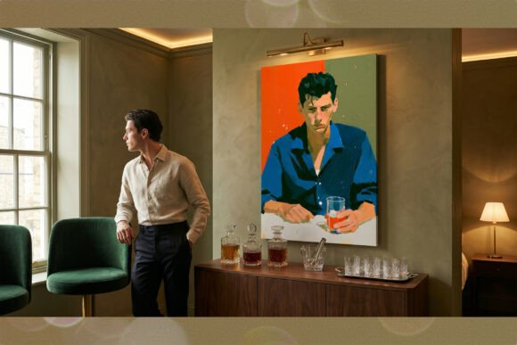 Retro Moody Man with Drink Wall Art