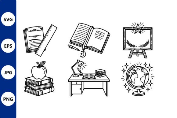 Study Desk Vector with Books Globe Lamp