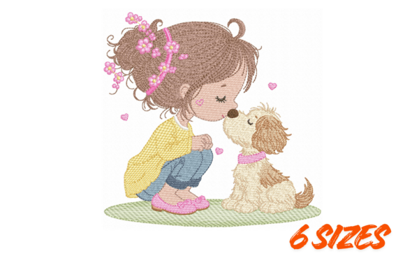 Sweet Girl & Puppy Embroidery Art