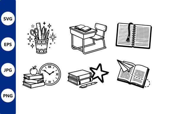 Vector Art School Supplies Line Art Desk