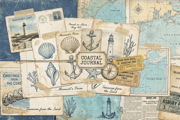 Vintage Blue Ephemera Art