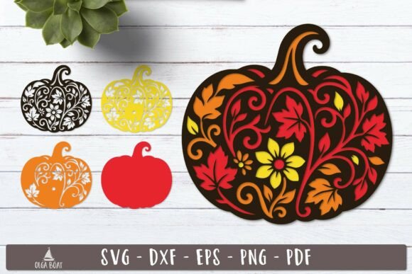 3d Autumn Floral Pumpkin Layered SVG