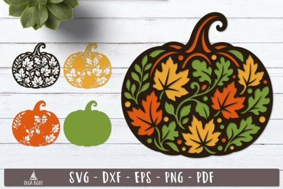 3d Autumn Leaves Pumpkin Layered SVG