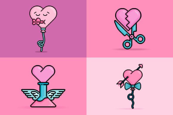 8 Bit Heart Emoji Collection Graphics