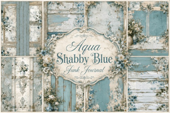 Preview of Aqua Shabby Blue Junk Journal
