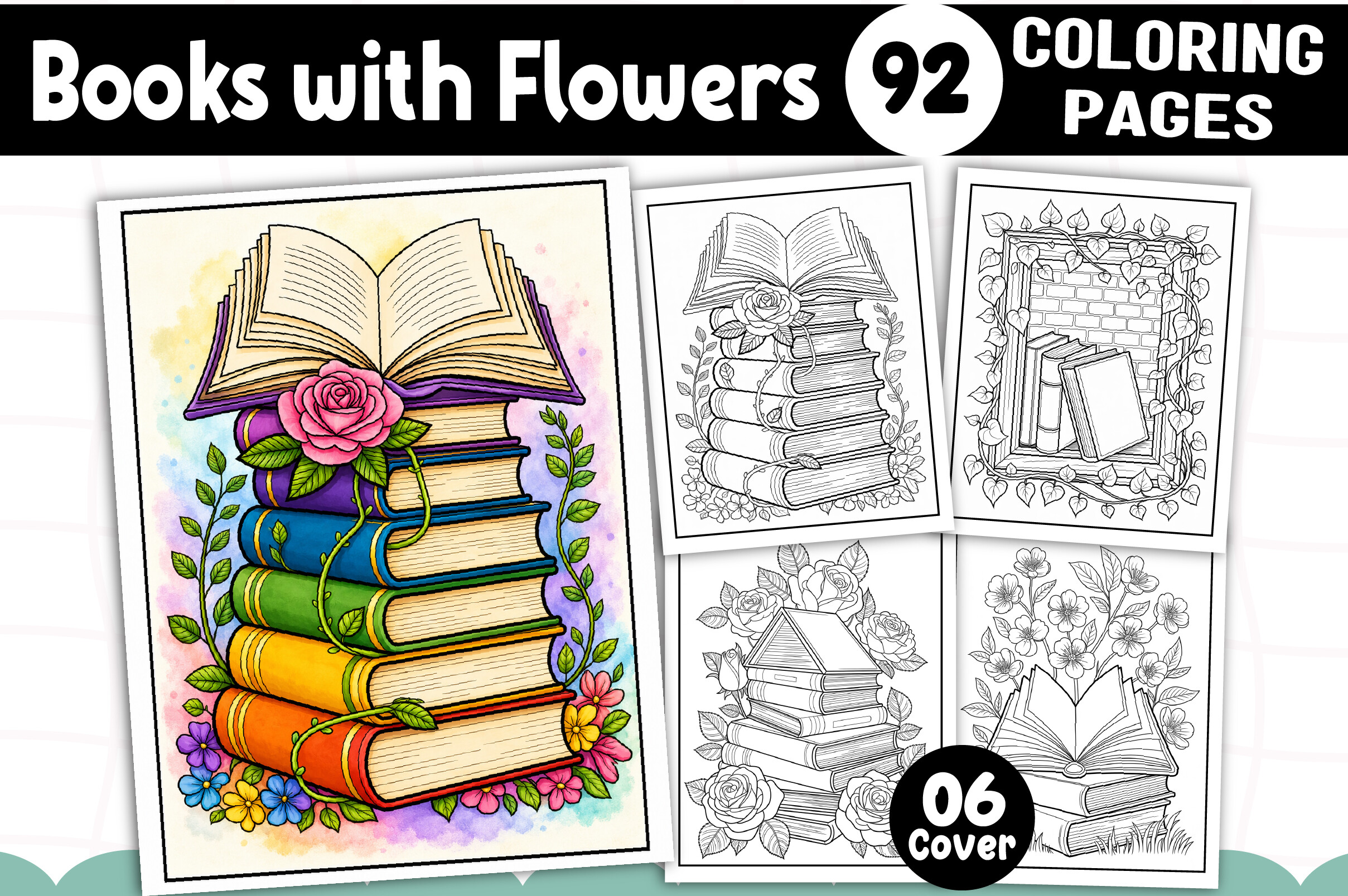 Books with Flowers Coloring Pages